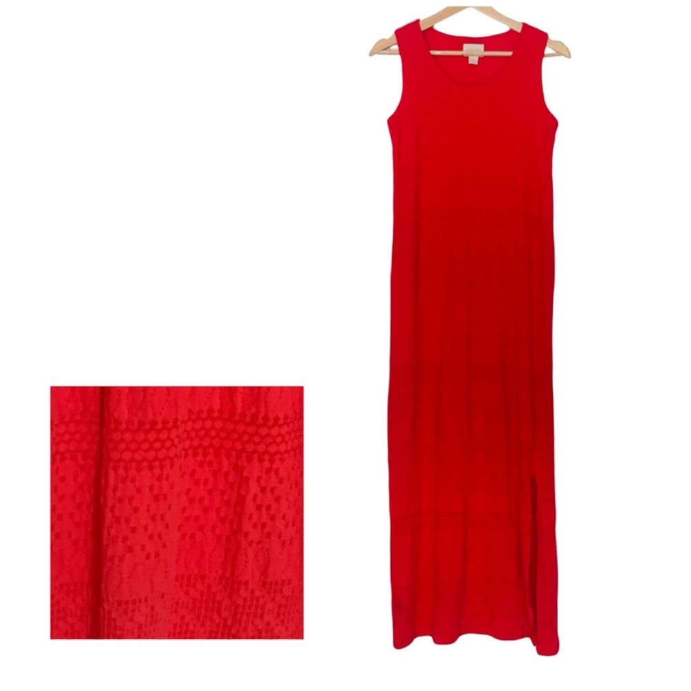 Chico’s Coral Red Eyelet Maxi Dress Size Small Size 4 Casual Vacation Dress